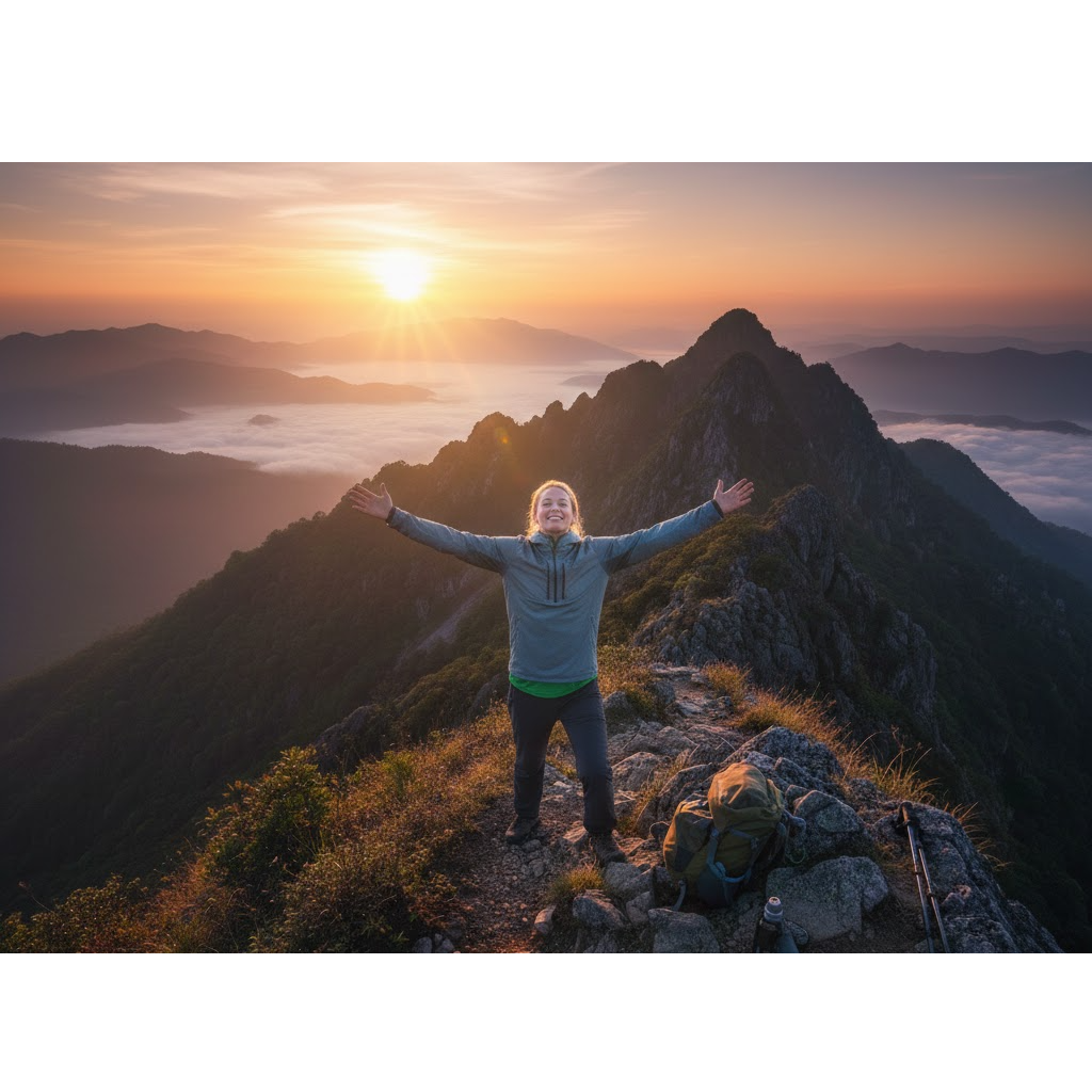 Person hiking at sunrise representing vitality