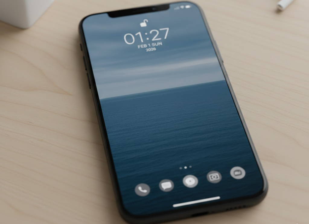 A minimalist smartphone home screen with only essential apps